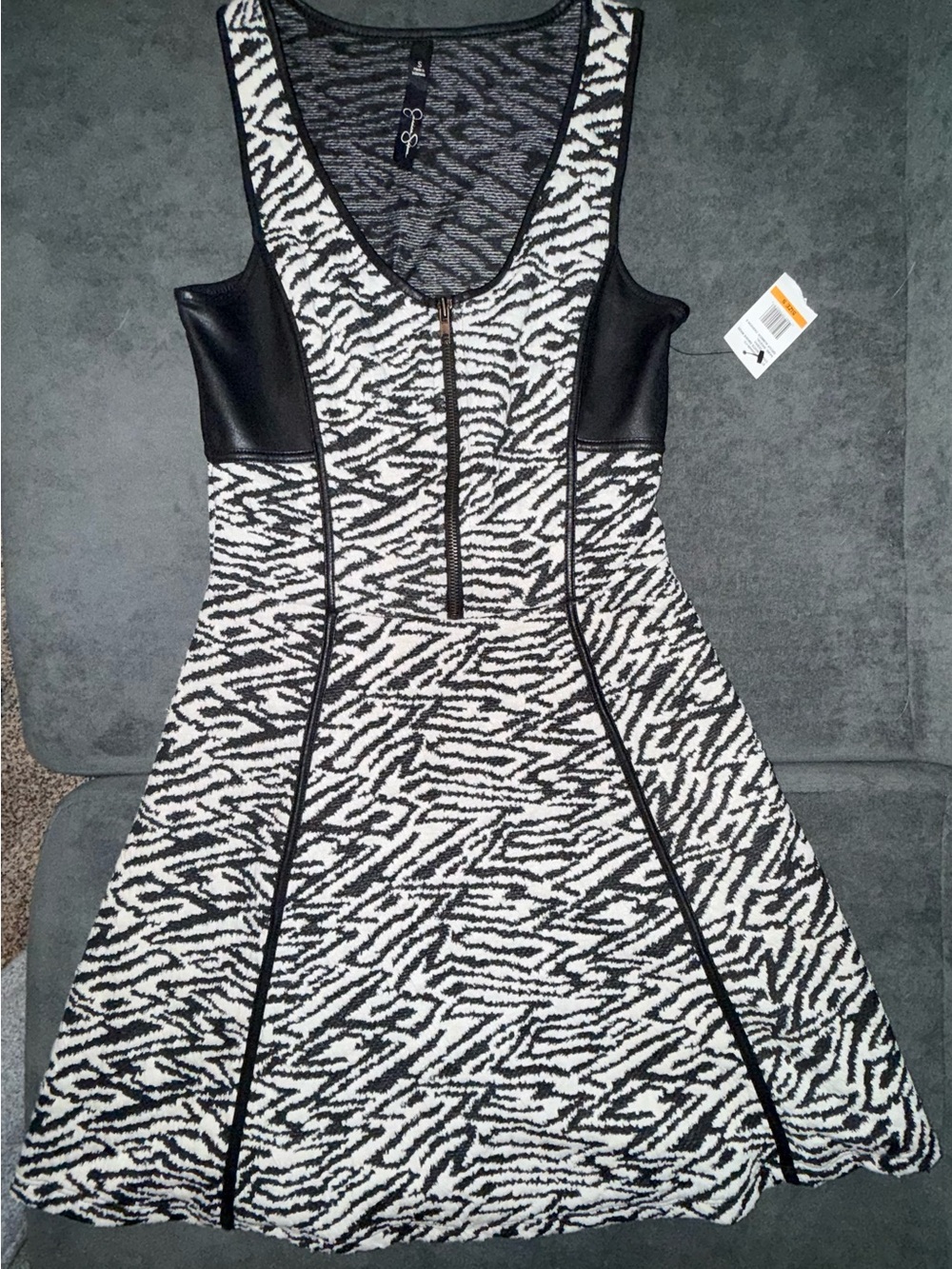 Jessica Simpson Black and White Zebra-Print Fit & Flare Mini Dress